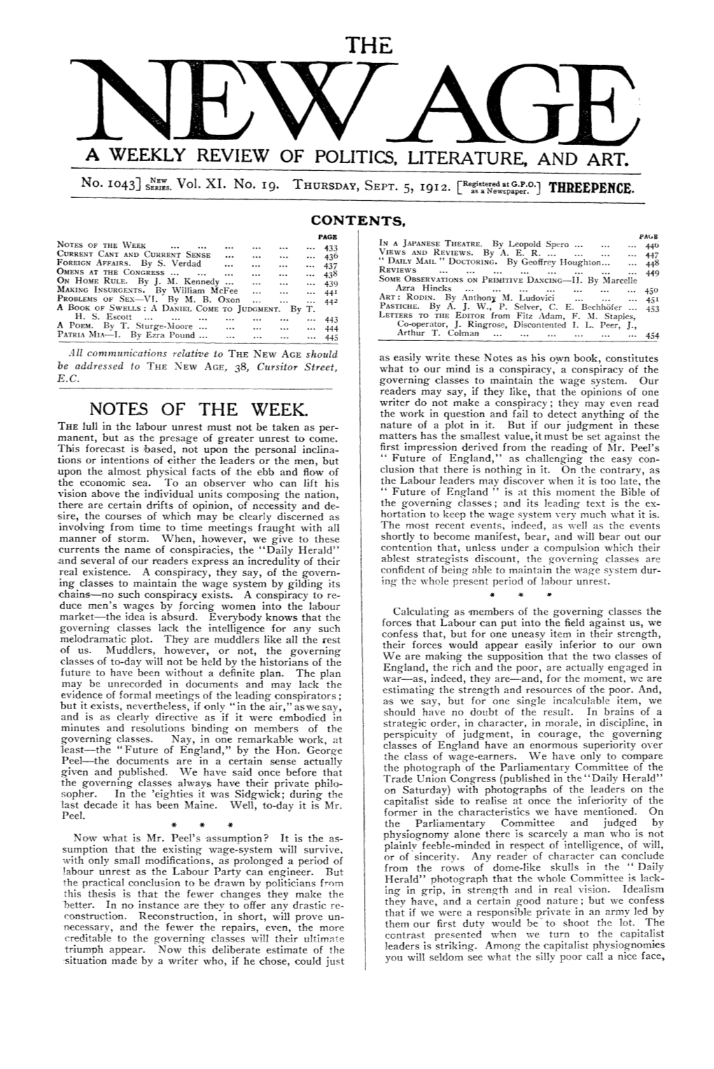 The New Age, Vol.11, No.19, Sept. 1912