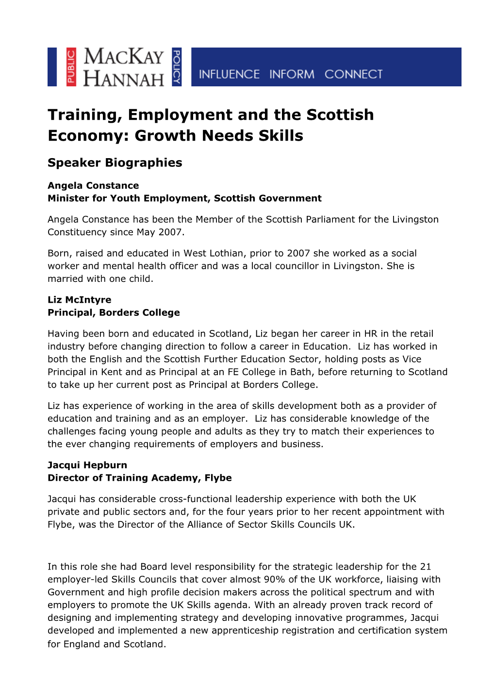 Training, Employment and the Scottish Economy: Growth Needs Skills