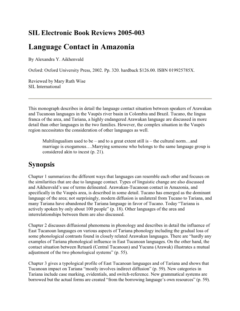 Language Contact in Amazonia