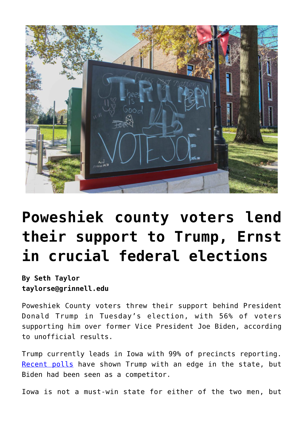 Poweshiek County Voters Lend Their Support to Trump, Ernst in Crucial Federal Elections