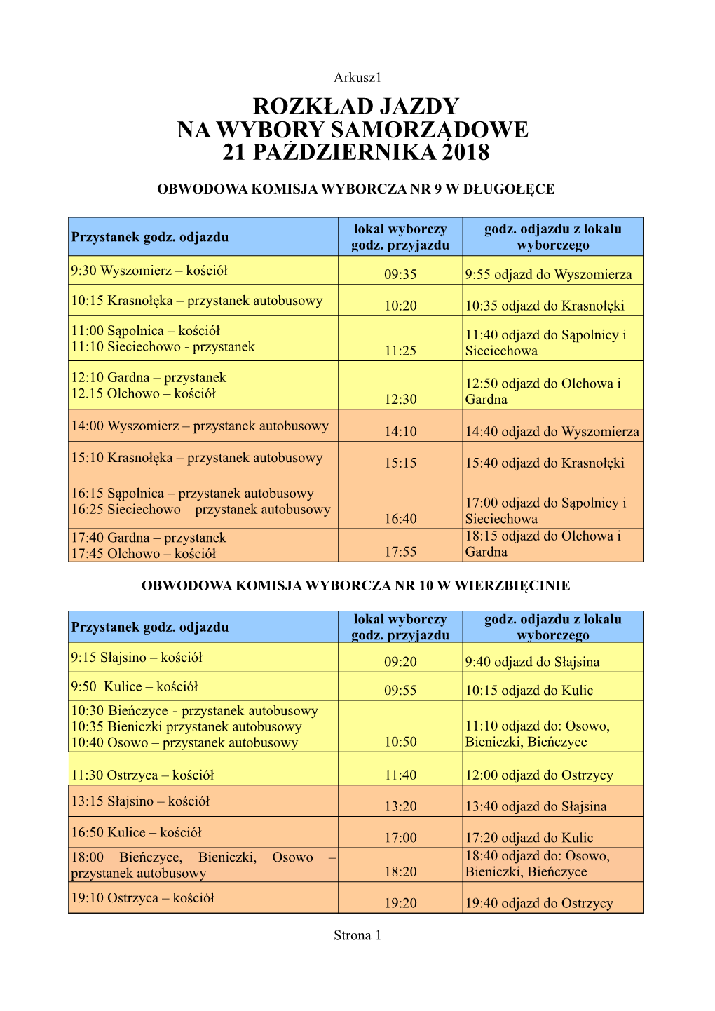 Rozkład Jazdy Na Wybory Samorządowe 21 Października 2018