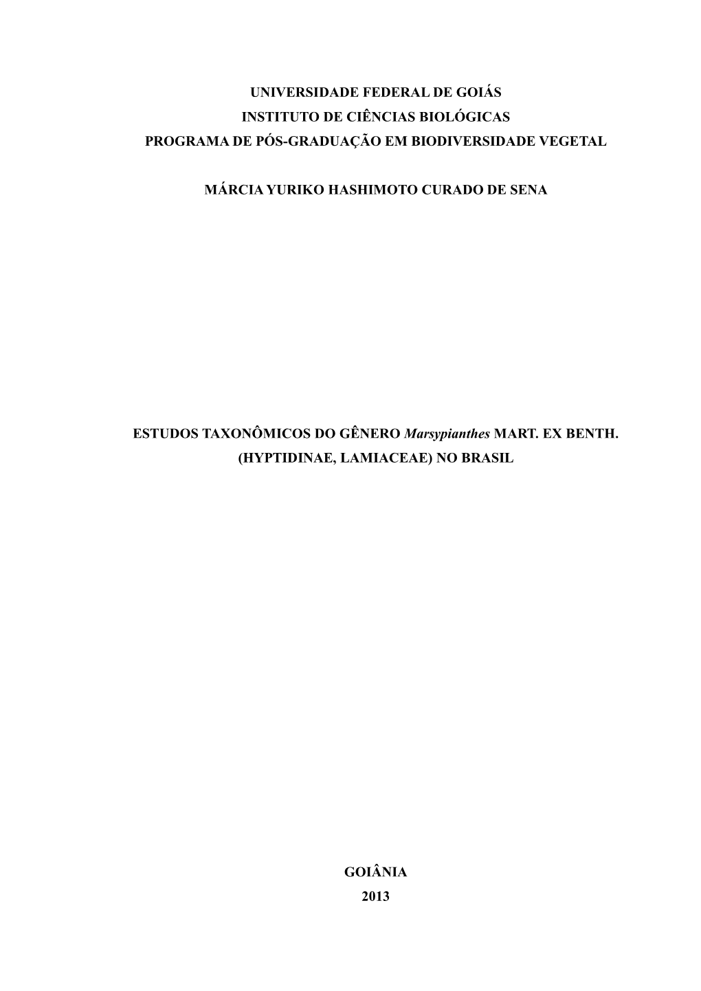 Universidade Federal De Goiás Instituto De Ciências Biológicas Programa De Pós-Graduação Em Biodiversidade Vegetal