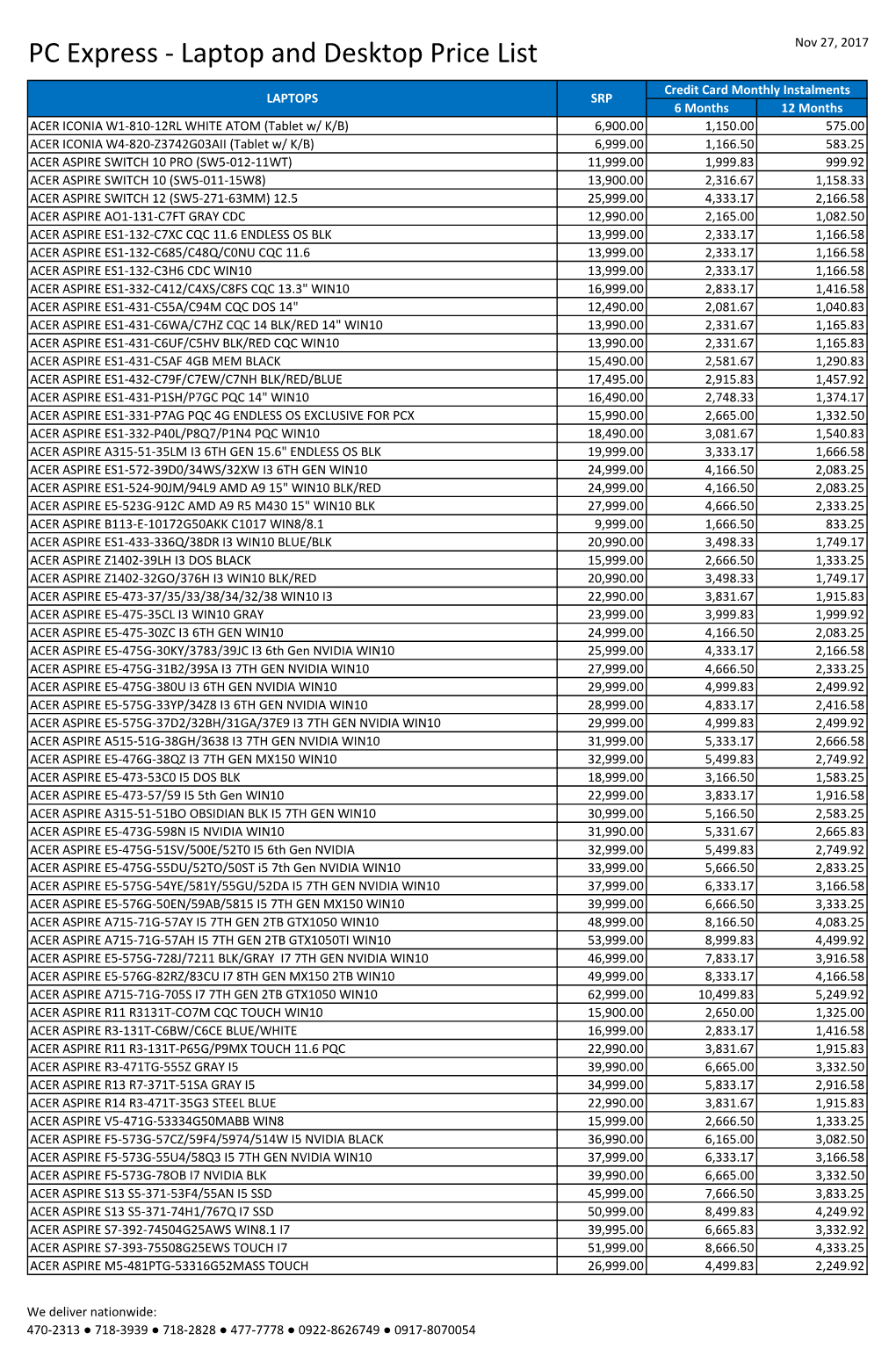 PC Express Laptop & Desktop Pricelist