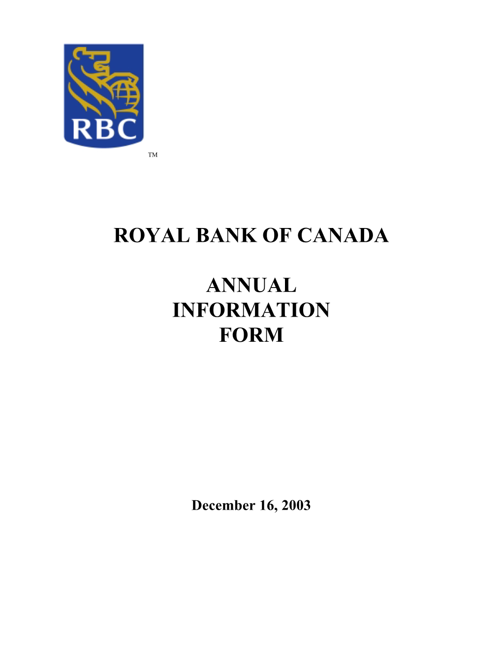 Royal Bank of Canada Annual Information Form