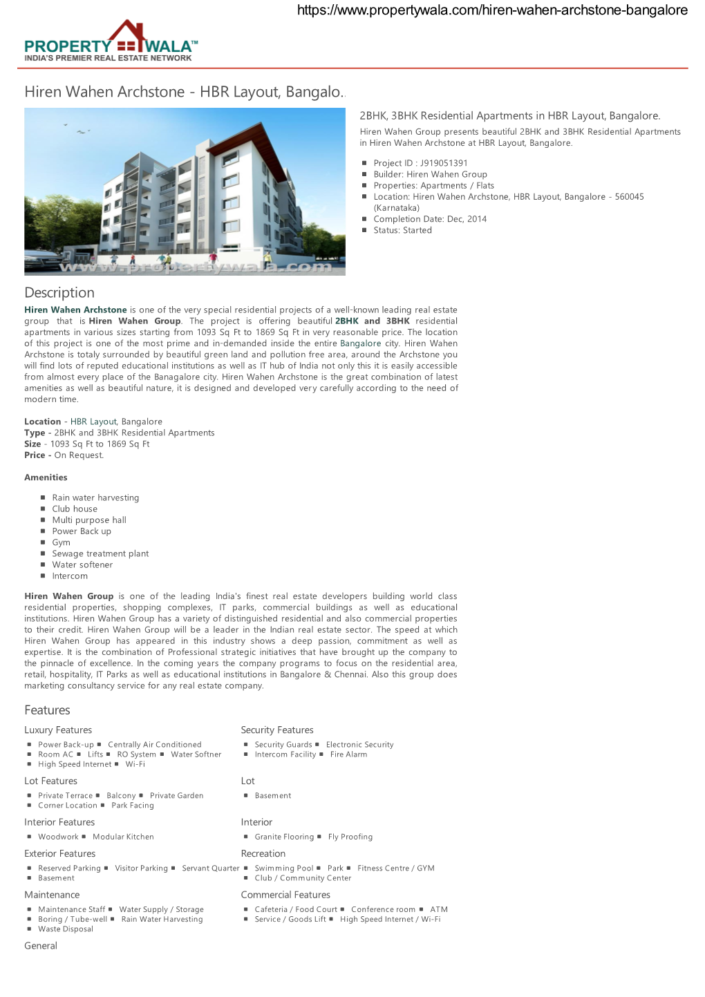 Hiren Wahen Archstone - HBR Layout, Bangalo… 2BHK, 3BHK Residential Apartments in HBR Layout, Bangalore