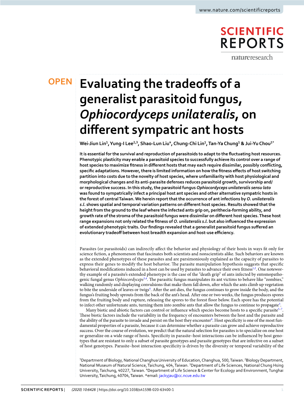 Evaluating the Tradeoffs of a Generalist Parasitoid Fungus, Ophiocordyceps