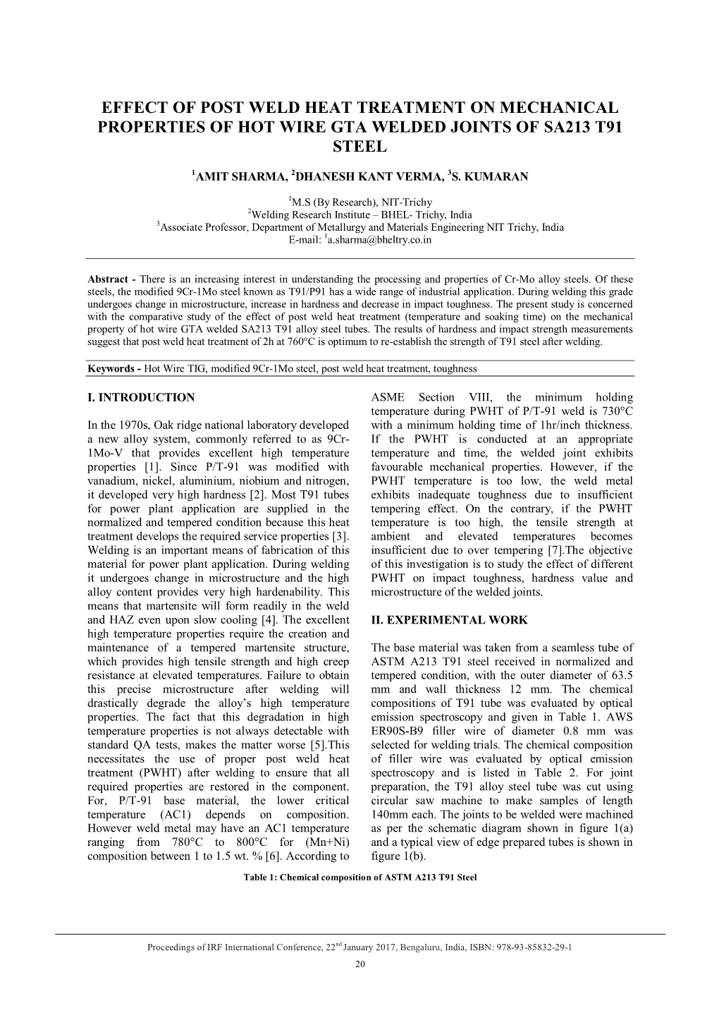 Effect of Post Weld Heat Treatment on Mechanical Properties of Hot Wire Gta Welded Joints of Sa213 T91 Steel