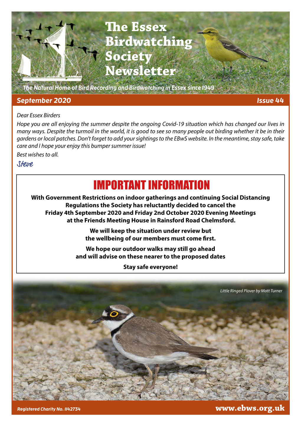 The Essex Birdwatching Society Newsletter the Natural Home of Bird Recording and Birdwatching in Essex Since 1949 September 2020 Issue 44