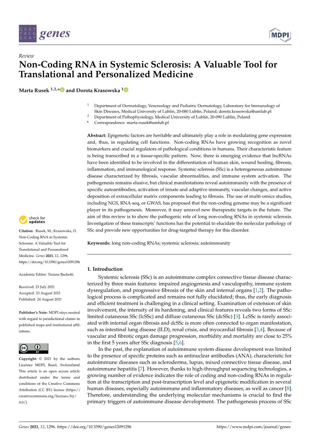 Non-Coding RNA in Systemic Sclerosis: a Valuable Tool for Translational and Personalized Medicine