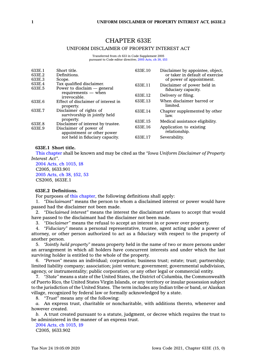 Chapter 633E Uniform Disclaimer of Property Interest Act