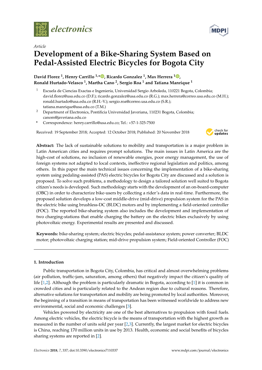 Development of a Bike-Sharing System Based on Pedal-Assisted Electric Bicycles for Bogota City