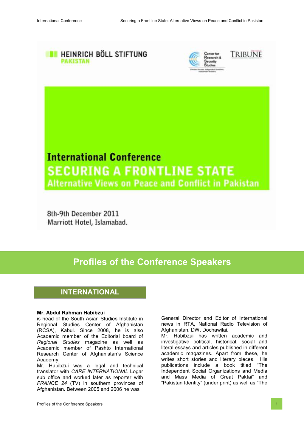Profiles of the Conference Speakers