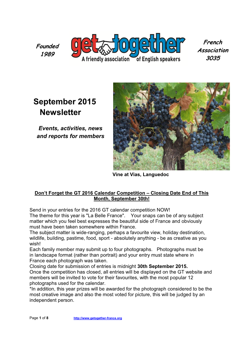 September 2015 Newsletter