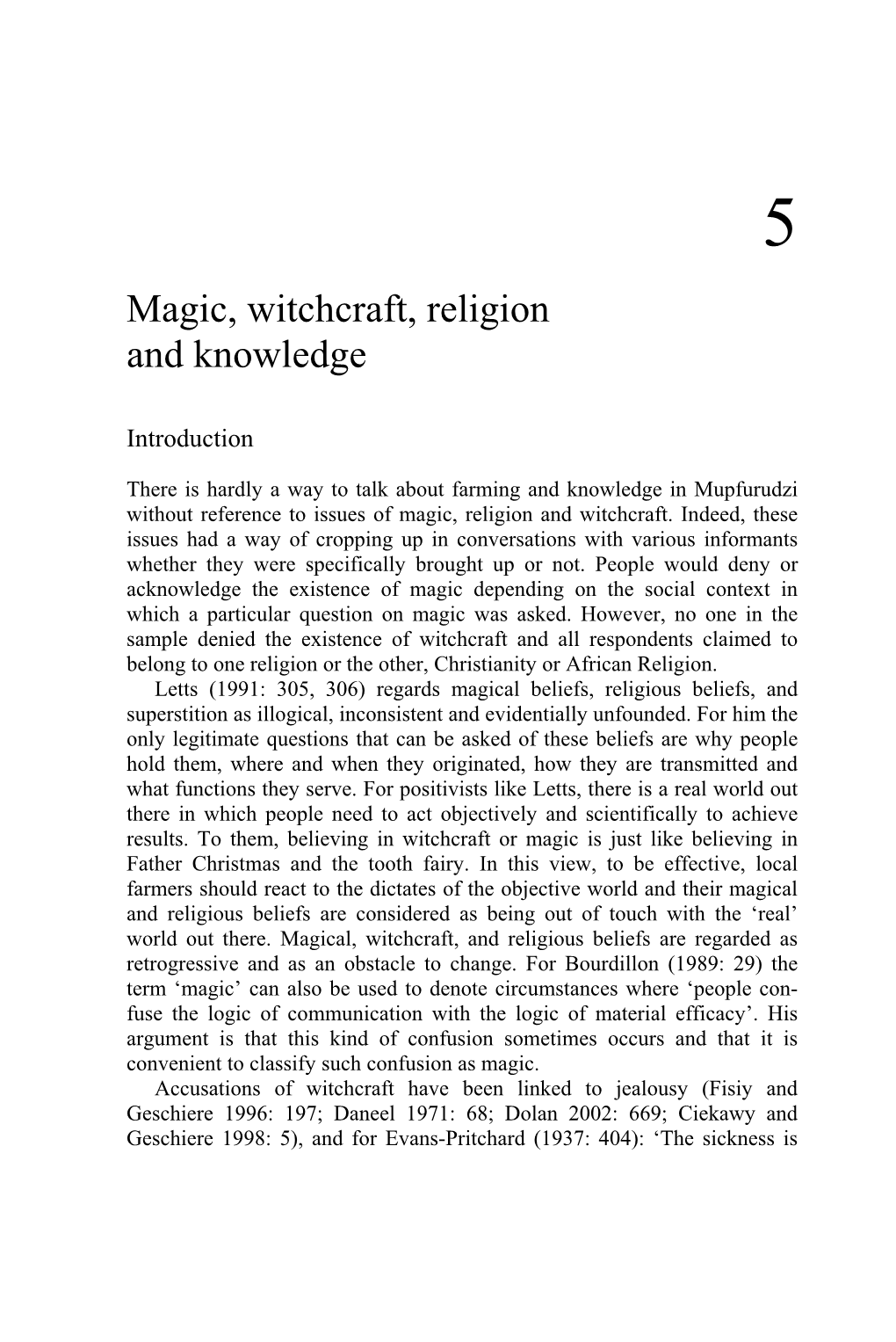 Magic, Witchcraft, Religion and Knowledge