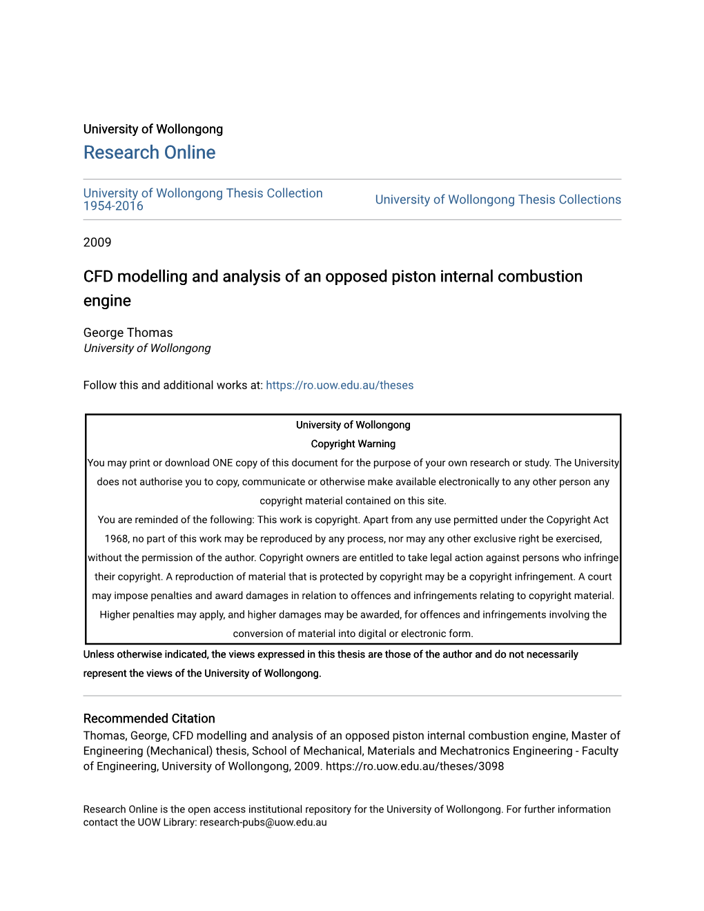 CFD Modelling and Analysis of an Opposed Piston Internal Combustion Engine