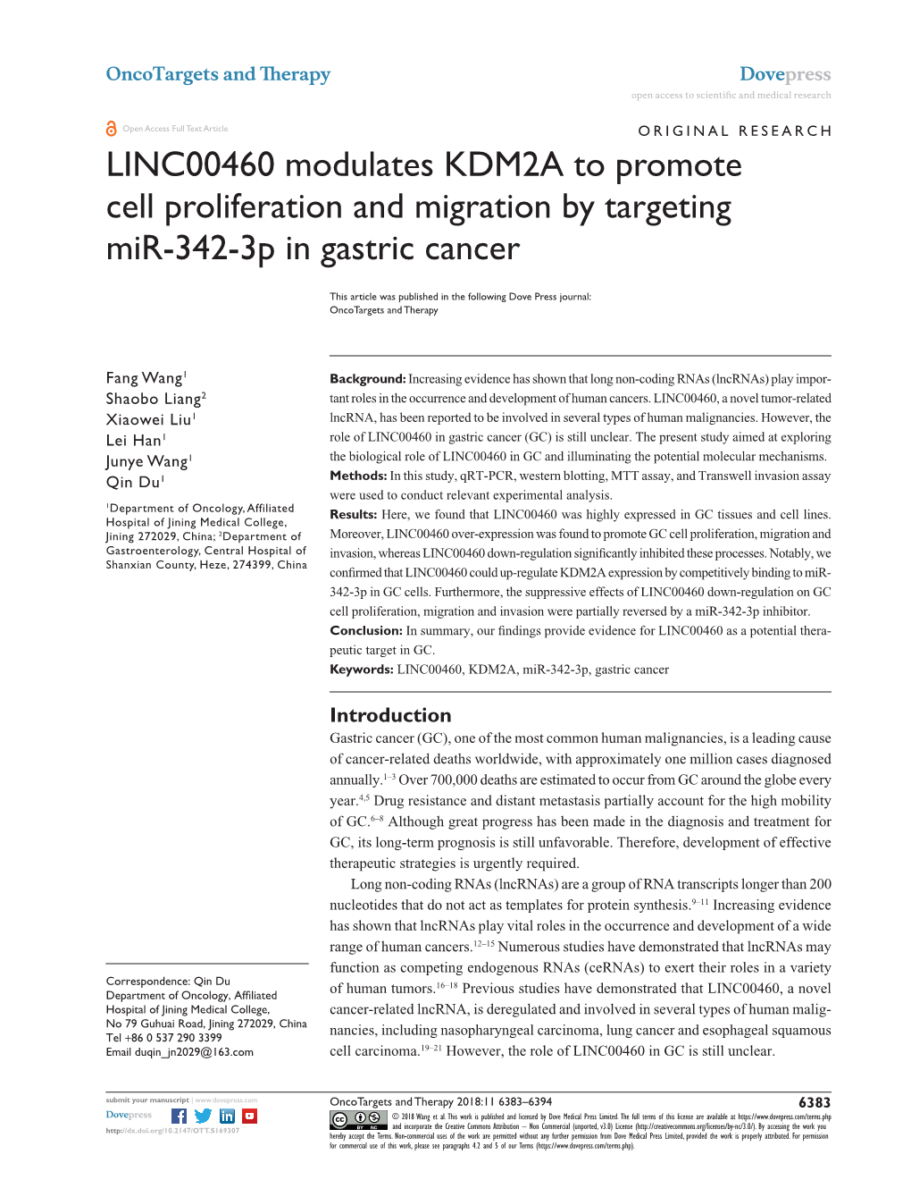 LINC00460 Modulates KDM2A to Promote Cell Proliferation and Migration by Targeting Mir-342-3P in Gastric Cancer