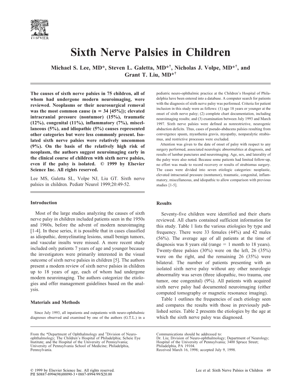 Sixth Nerve Palsies in Children