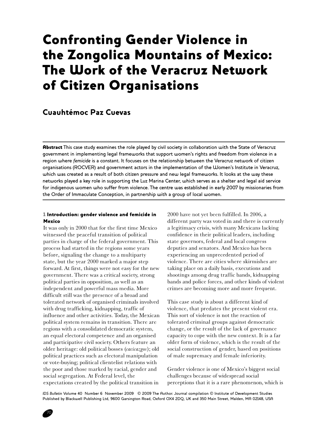 Confronting Gender Violence in the Zongolica Mountains of Mexico: the Work of the Veracruz Network of Citizen Organisations