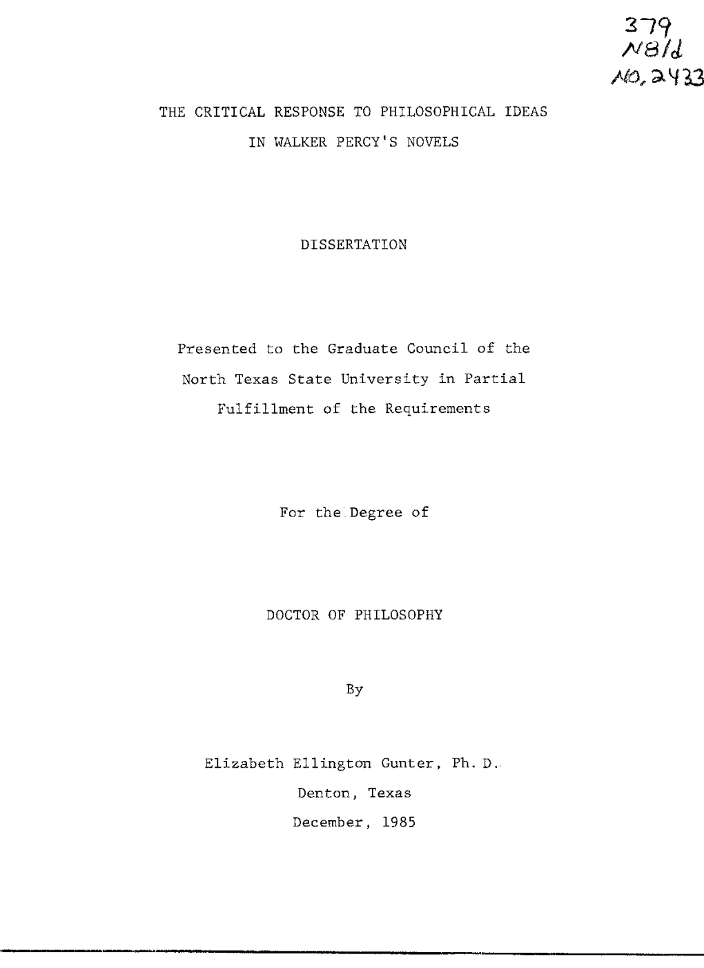 The Critical Response to Philosophical Ideas in Walker Percy's Novels