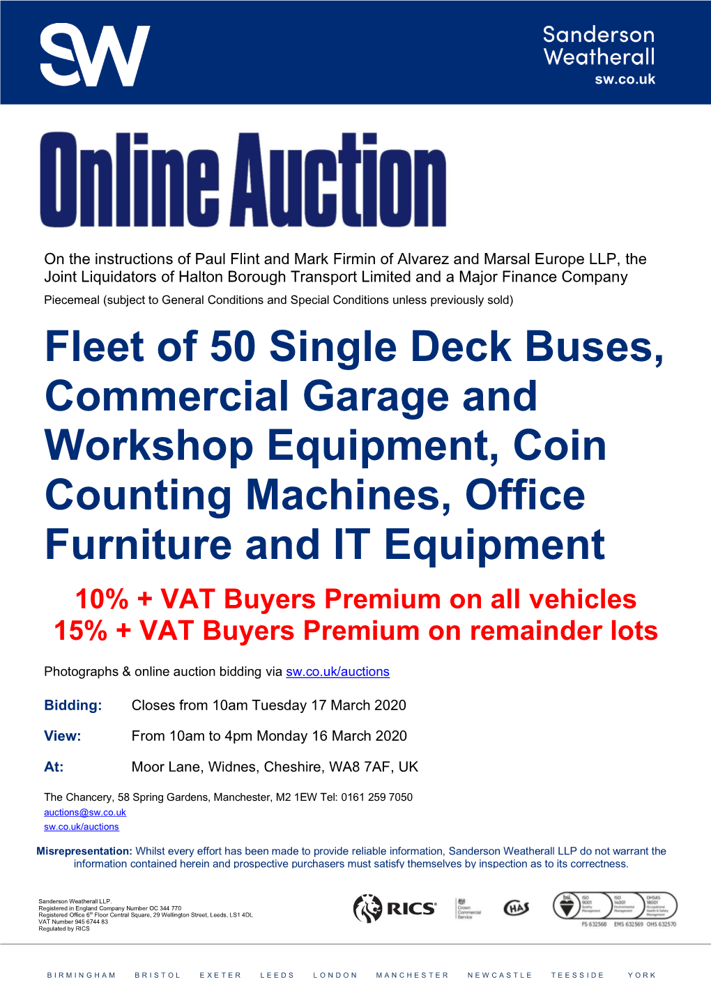 Fleet of 50 Single Deck Buses, Commercial Garage and Workshop