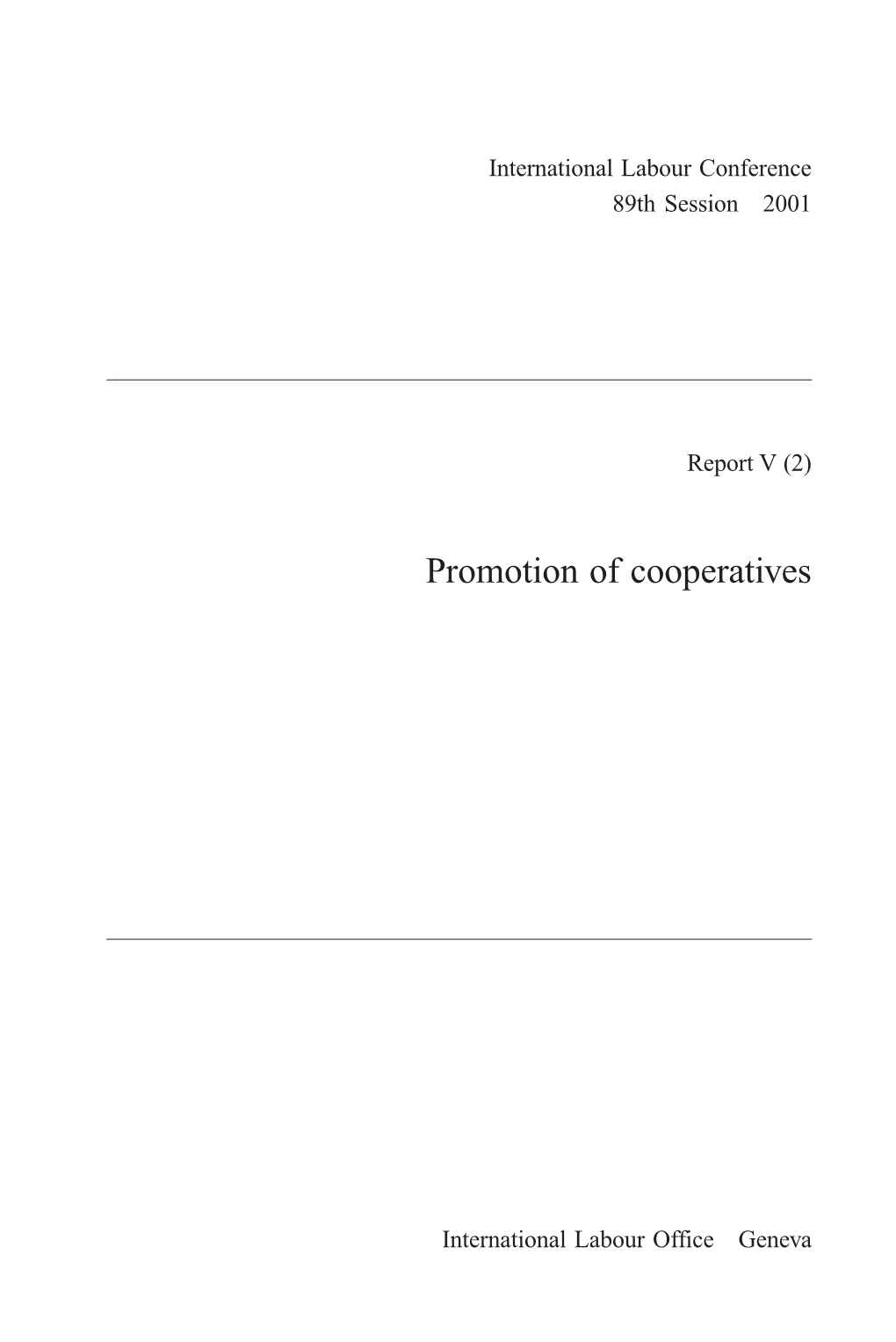 Promotion of Cooperatives