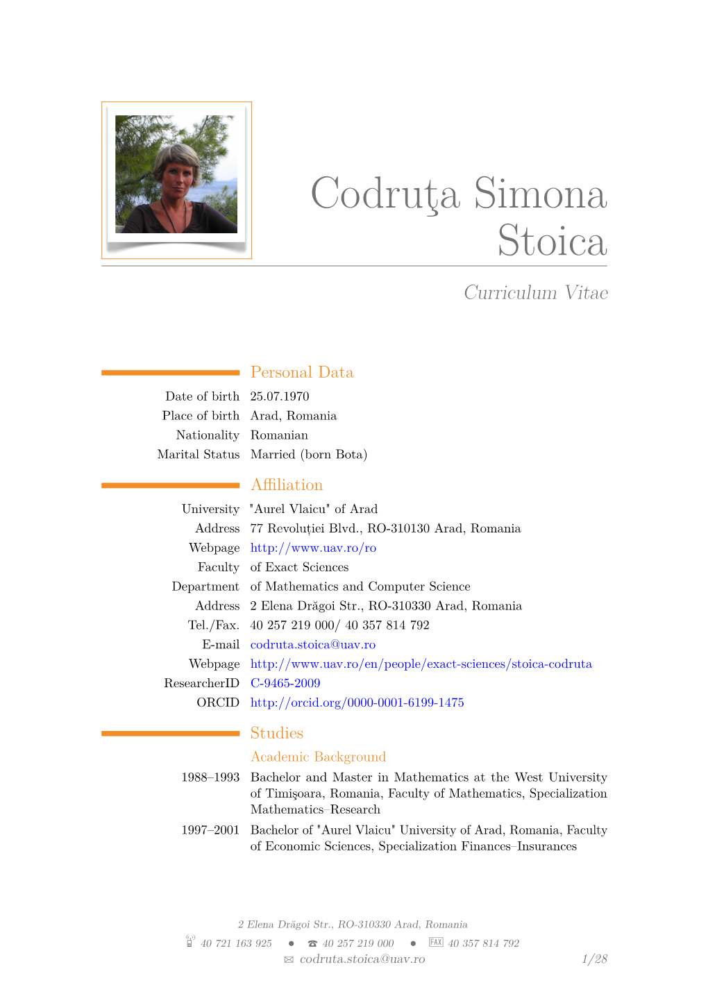 Codruţa Simona Stoica Curriculum Vitae