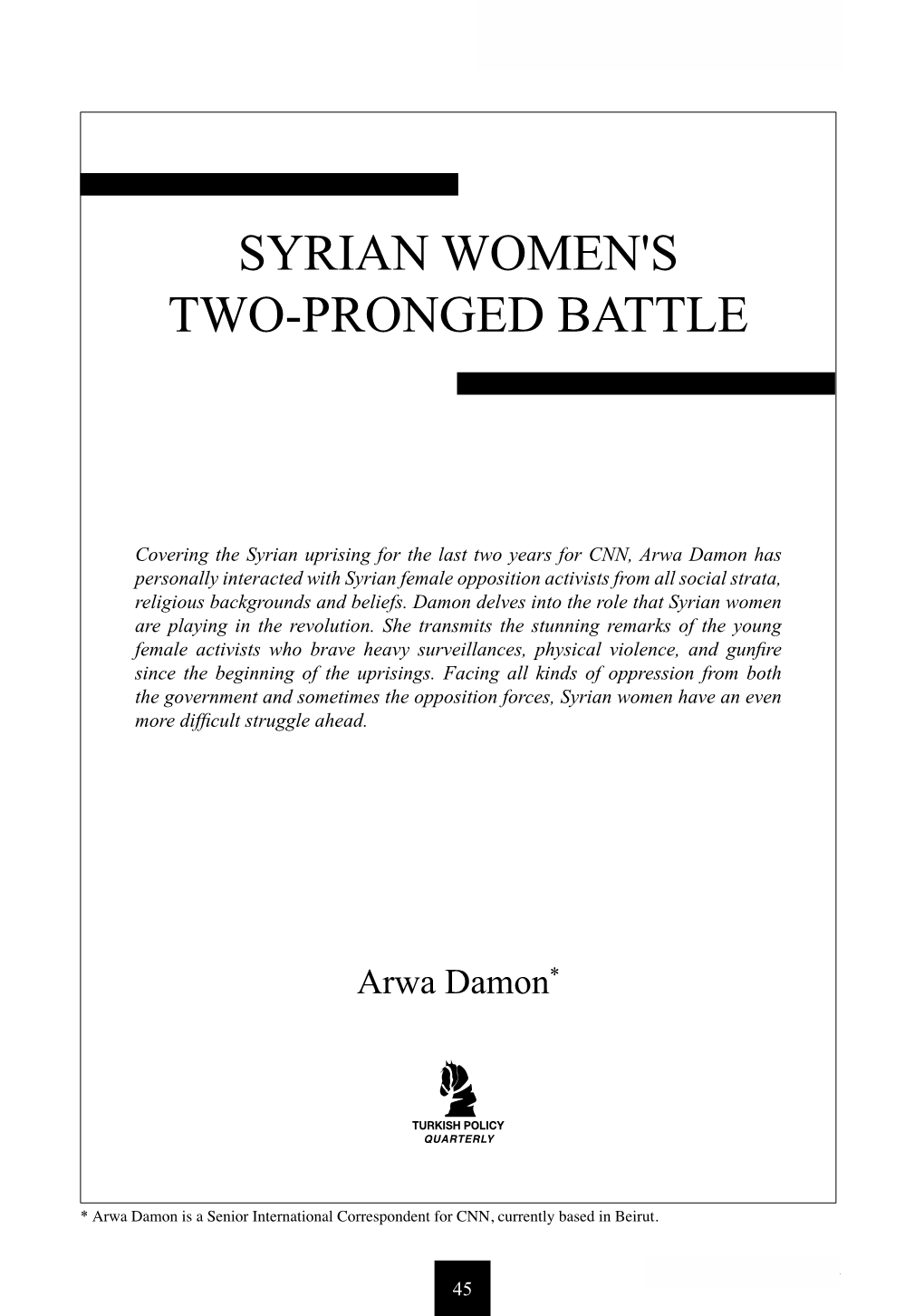 Syrian Women's Two-Pronged Battle