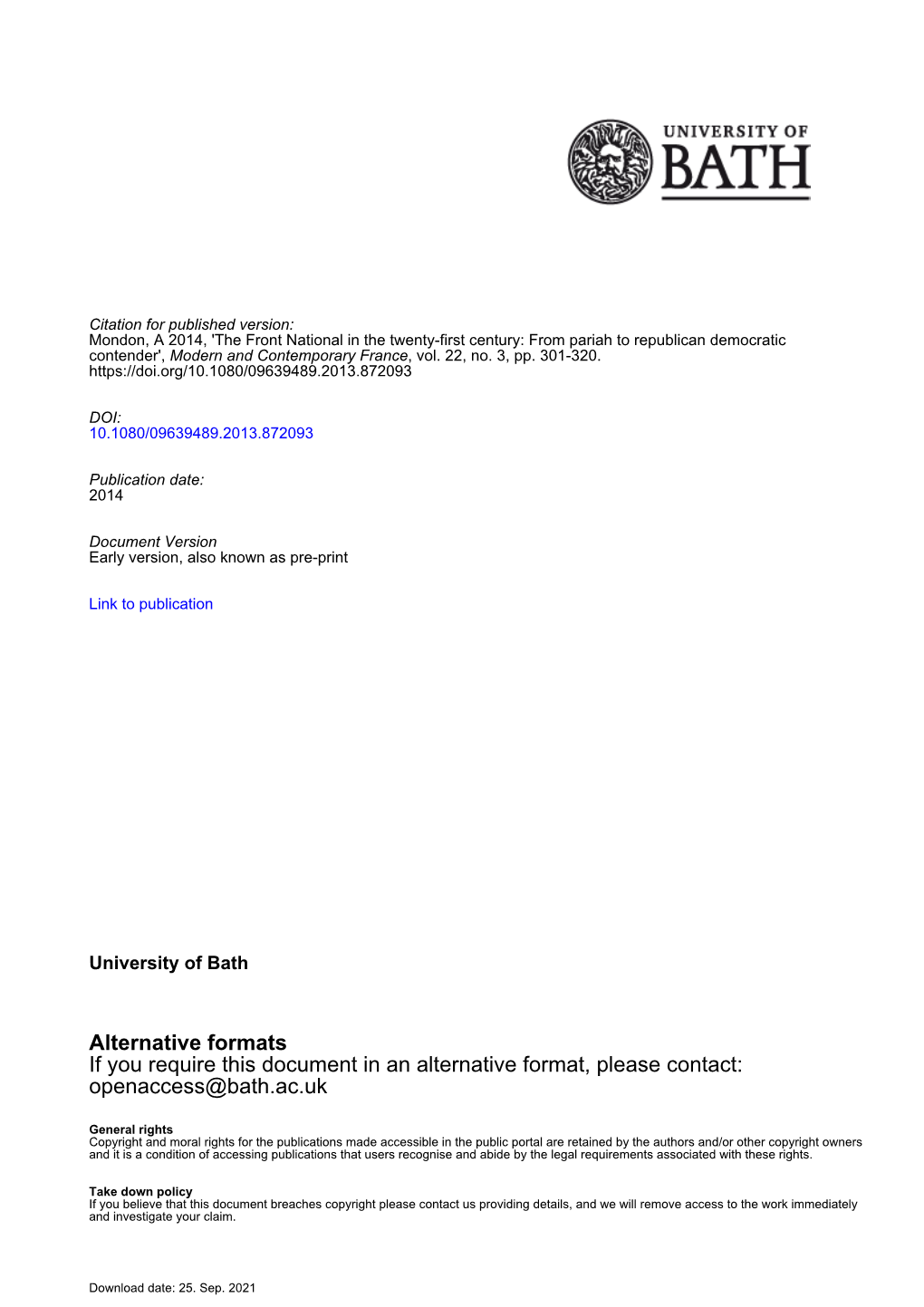 Alternative Formats If You Require This Document in an Alternative Format, Please Contact: Openaccess@Bath.Ac.Uk