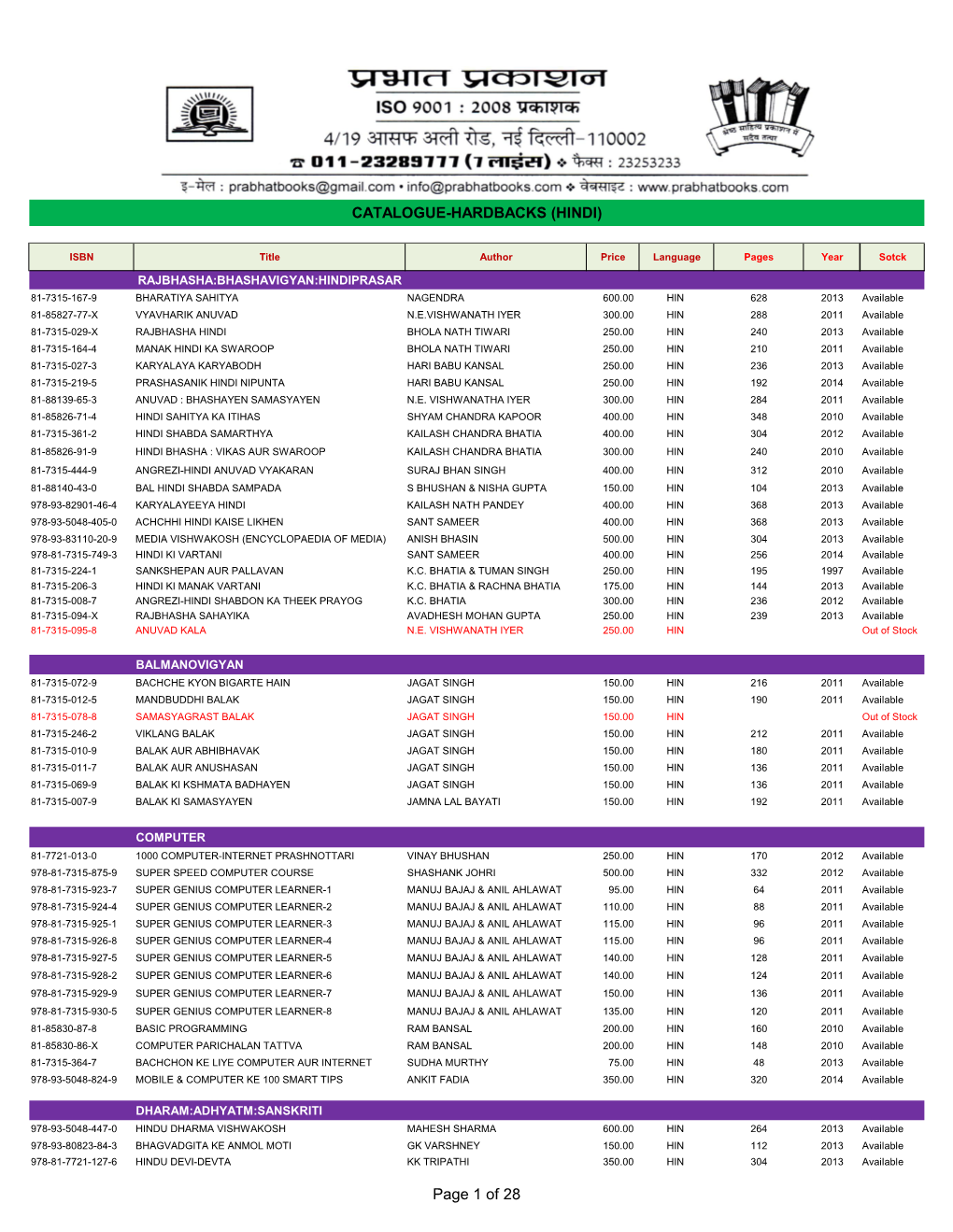 Page 1 of 28 CATALOGUE-HARDBACKS (HINDI)