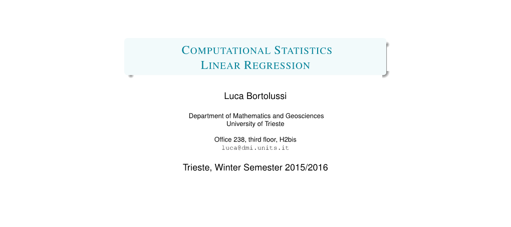 Computational Statistics Linear Regression