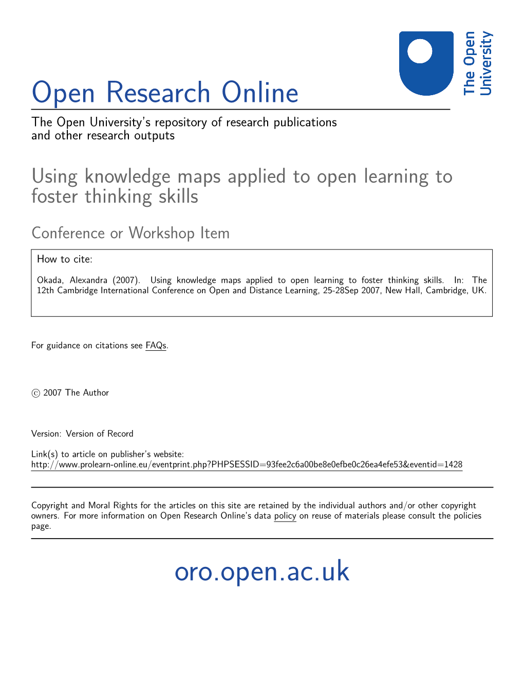 Open Research Online Oro.Open.Ac.Uk