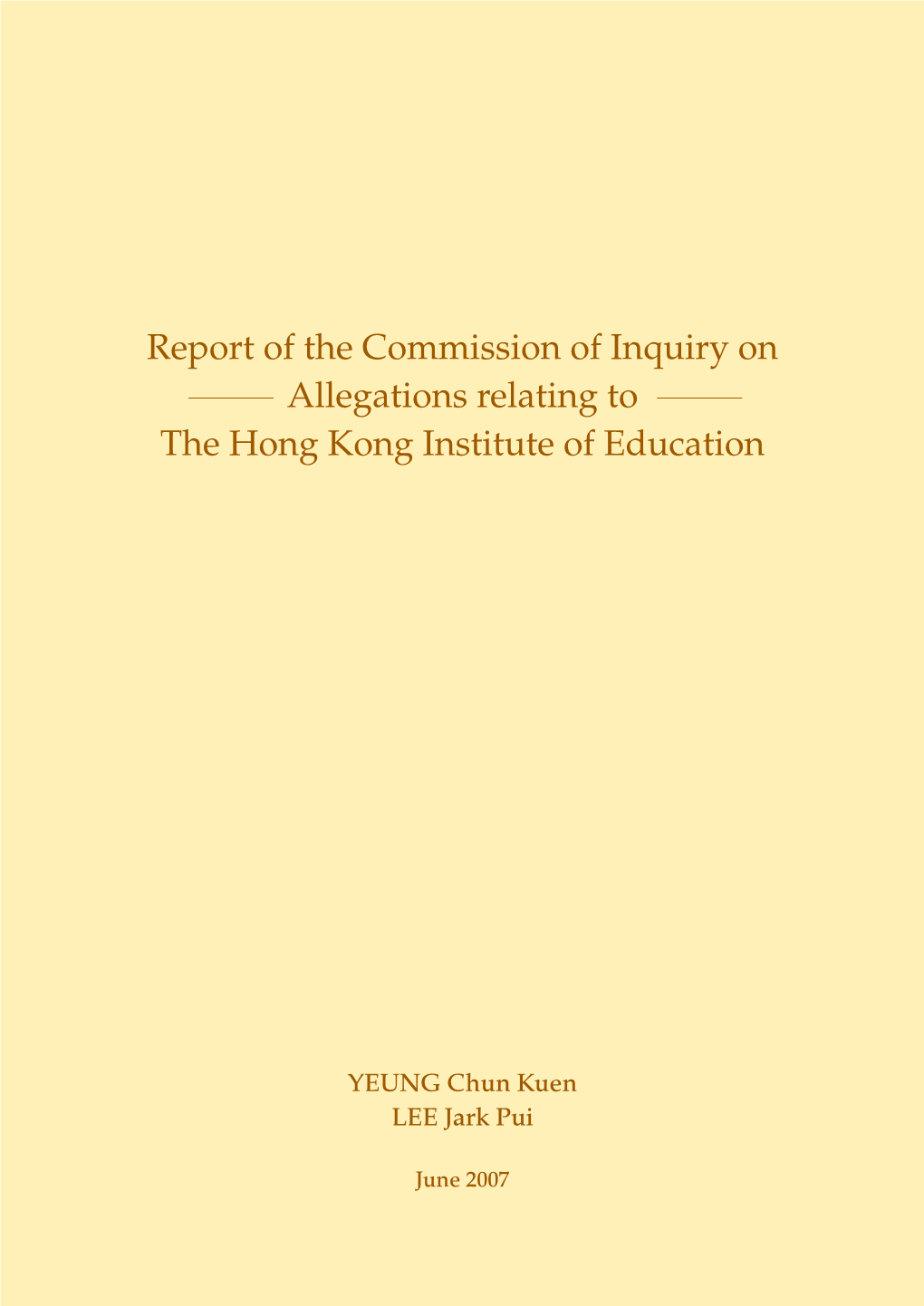 Report of the Commission of Inquiry on Allegations Relating to the Hong Kong Institute of Education