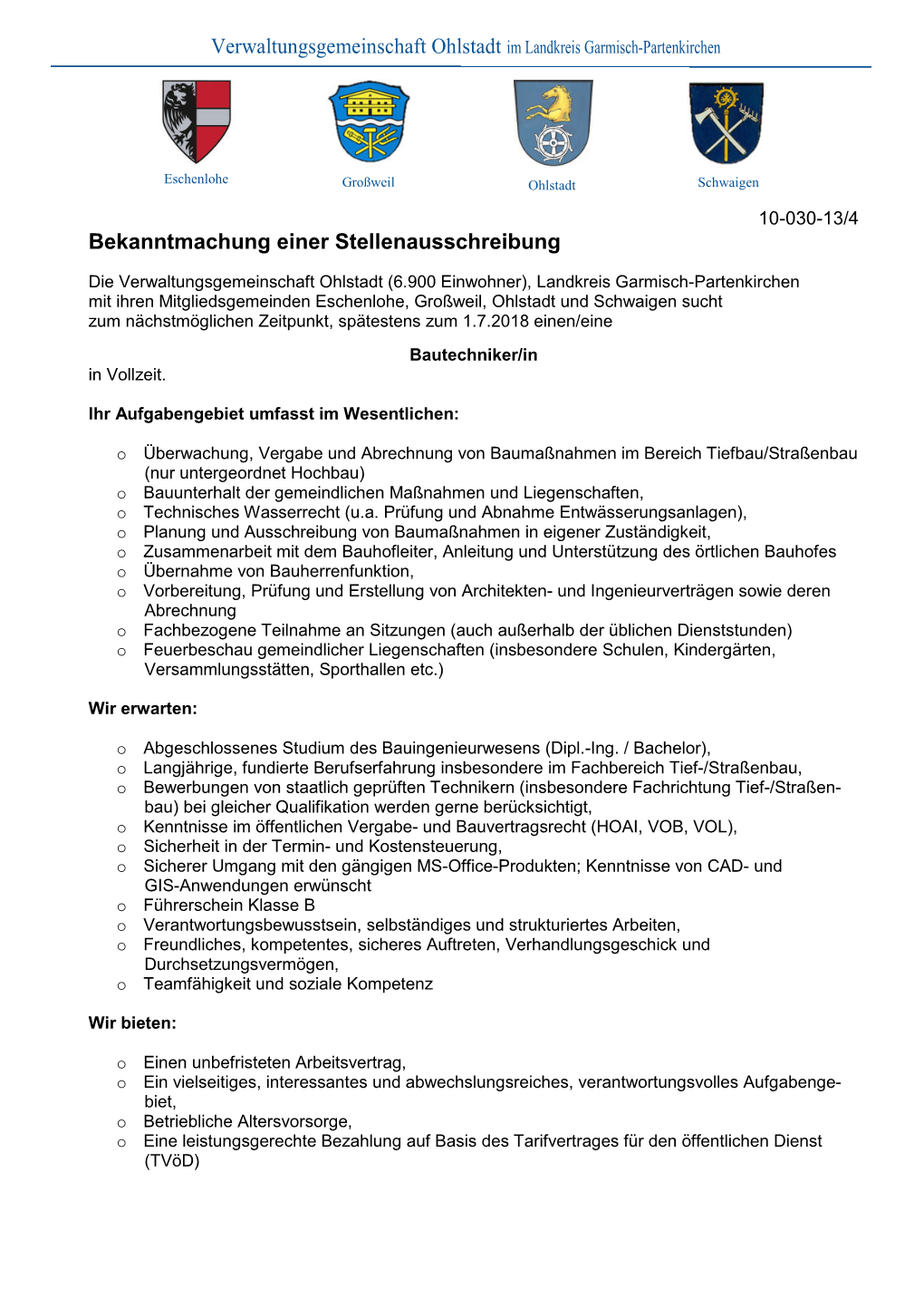 Bekanntmachung Einer Stellenausschreibung