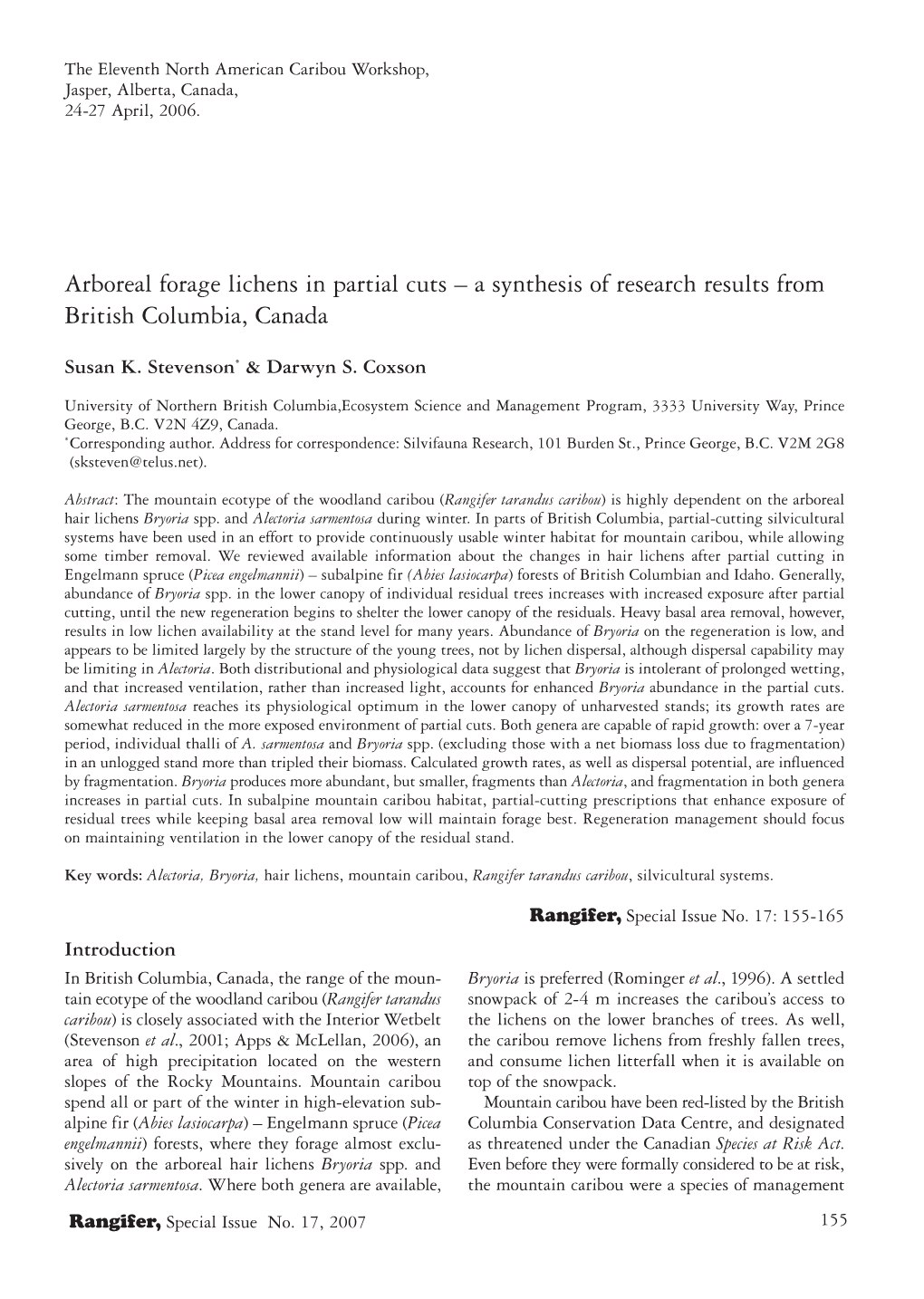 Arboreal Forage Lichens in Partial Cuts – a Synthesis of Research Results from British Columbia, Canada