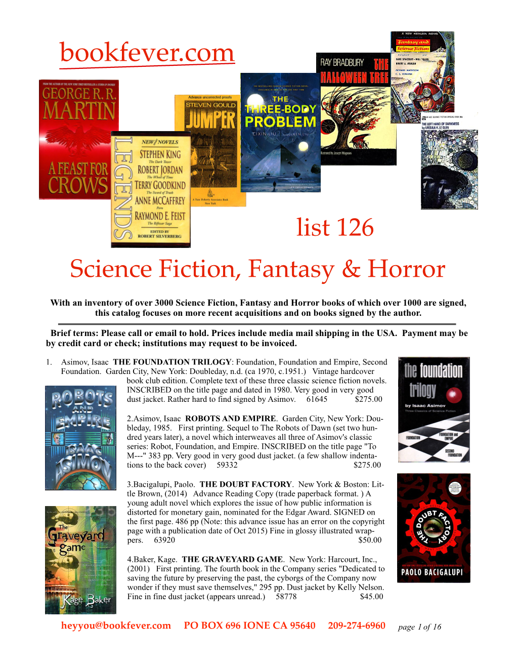 126 Science Fiction, Fantasy & Horror