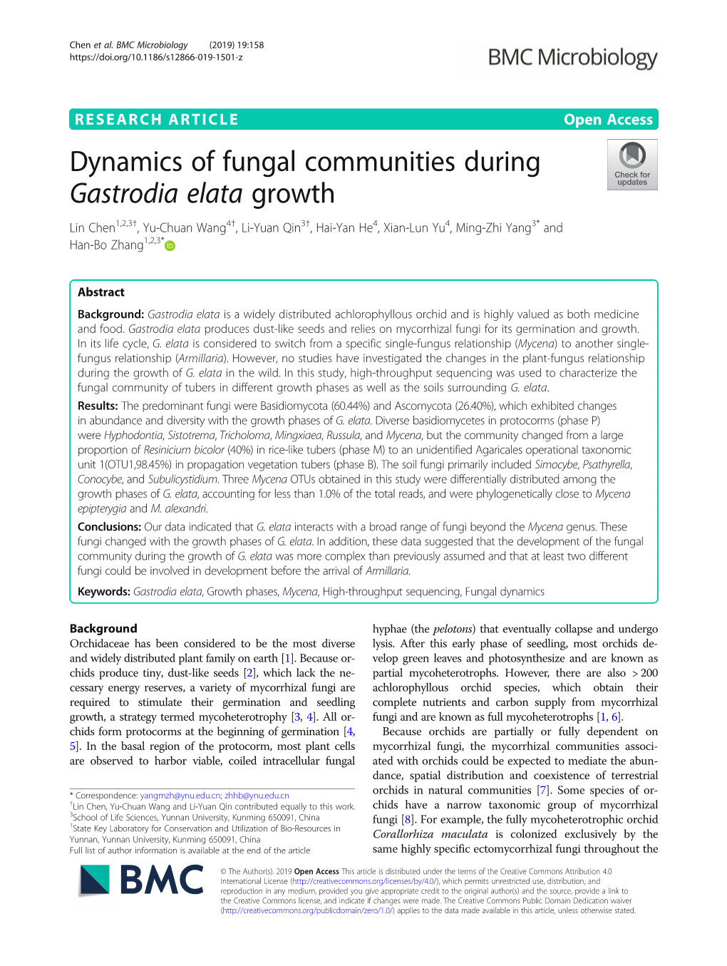 Dynamics of Fungal Communities During Gastrodia Elata Growth