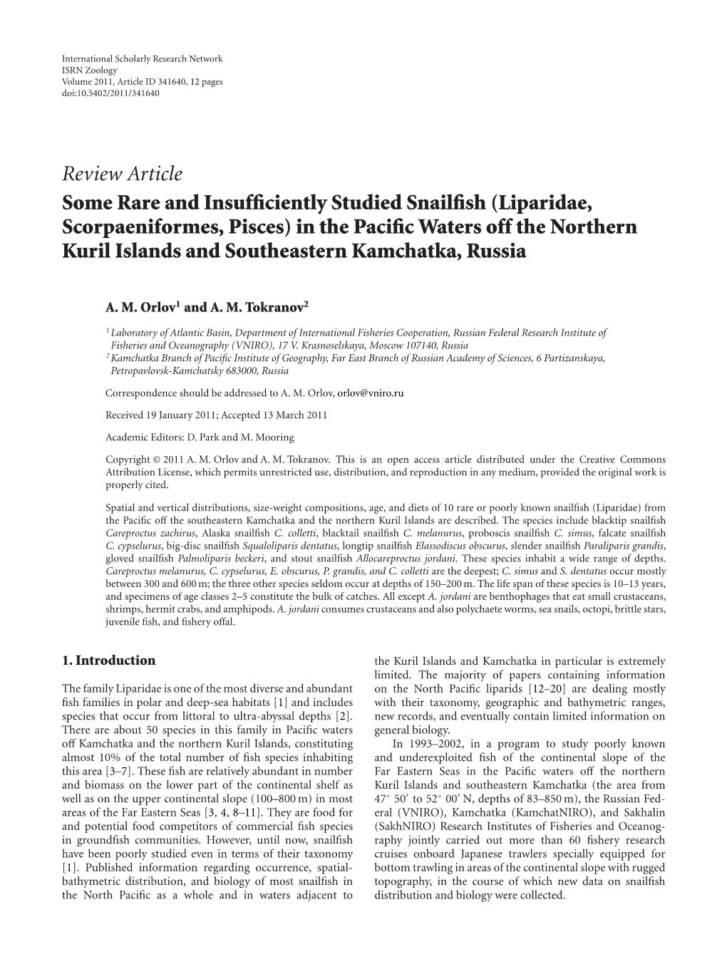 Some Rare and Insufficiently Studied Snailfish (Liparidae, Scorpaeniformes, Pisces) in the Pacific Waters Off the Northern Kuril Islands and Southeastern Kamchatka, Russia