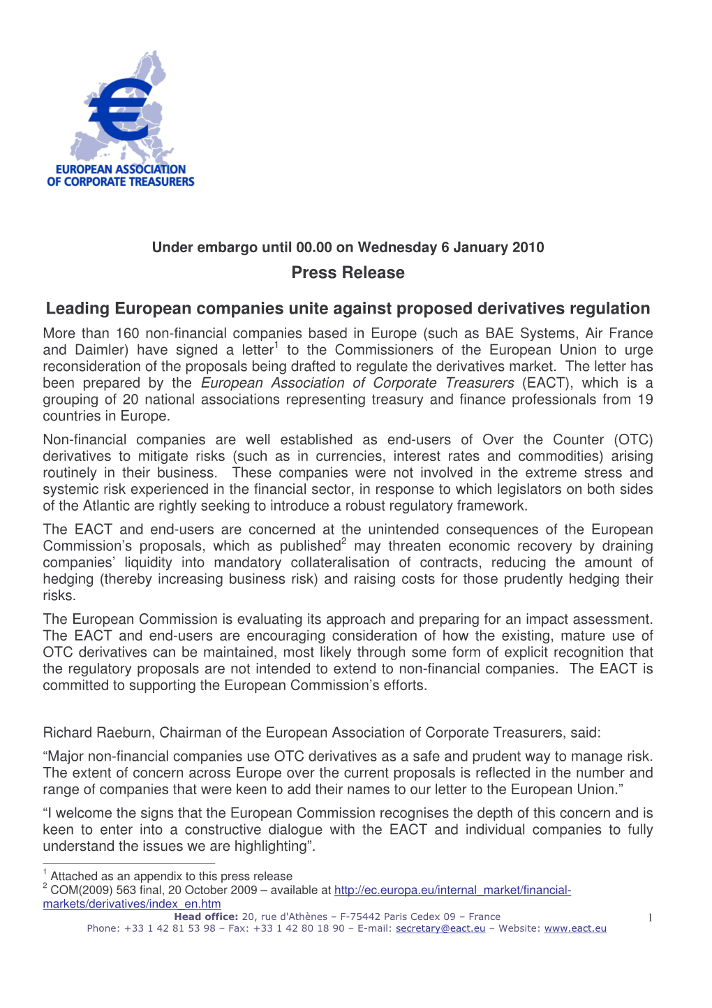 Press Release Leading European Companies Unite Against Proposed