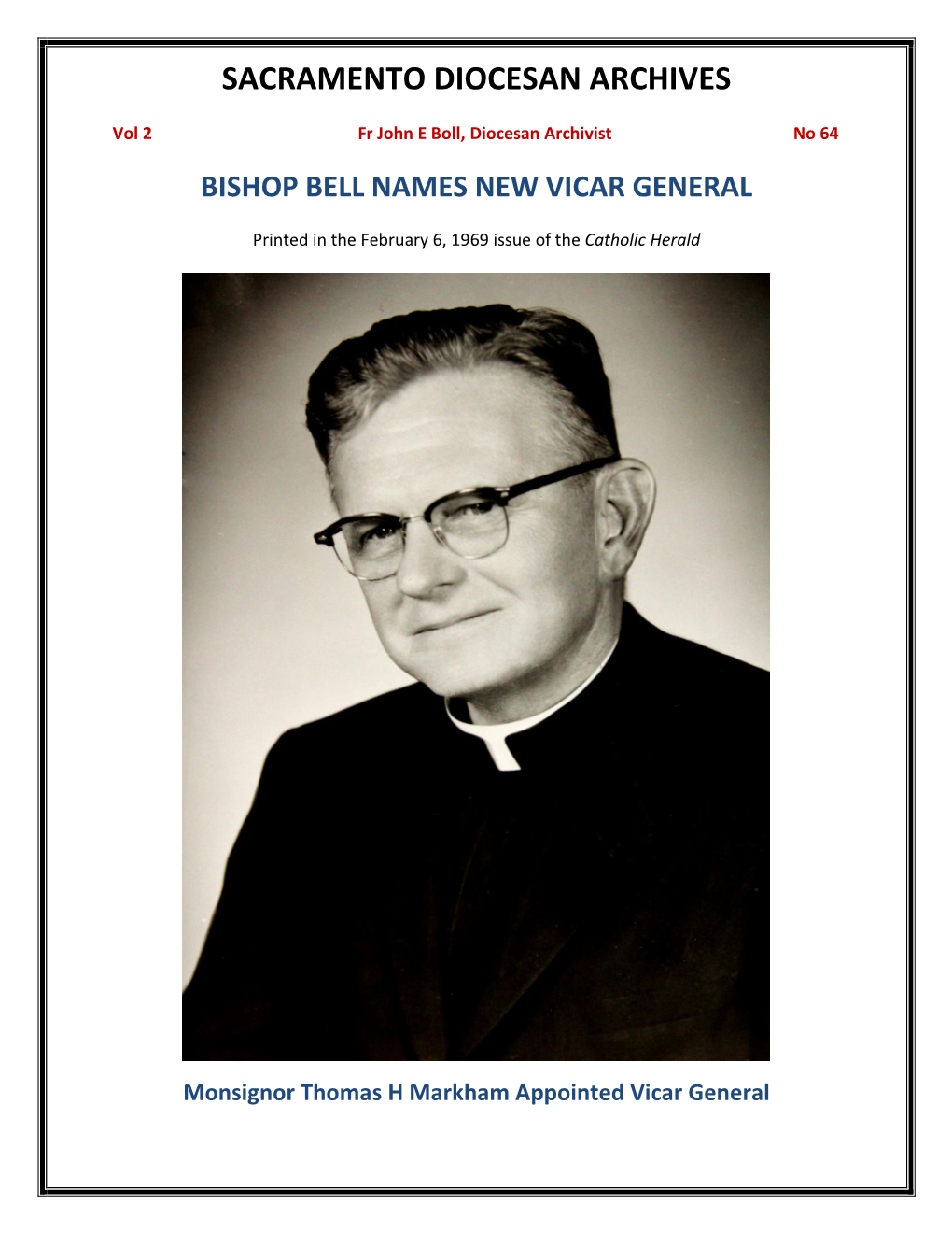 Vol 2, No 64 Bishop Bell Names New Vicar General