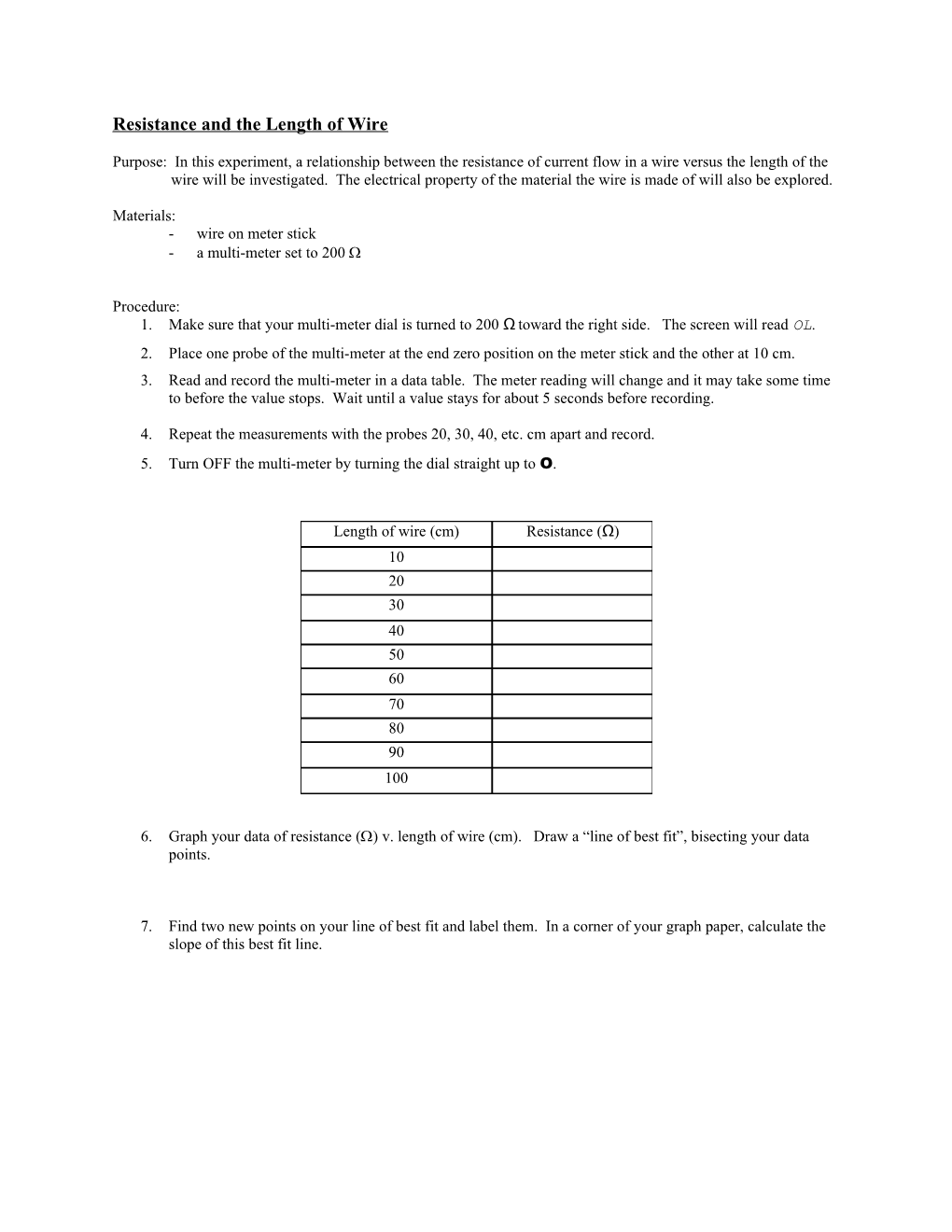 A Length of Wire and Resistance