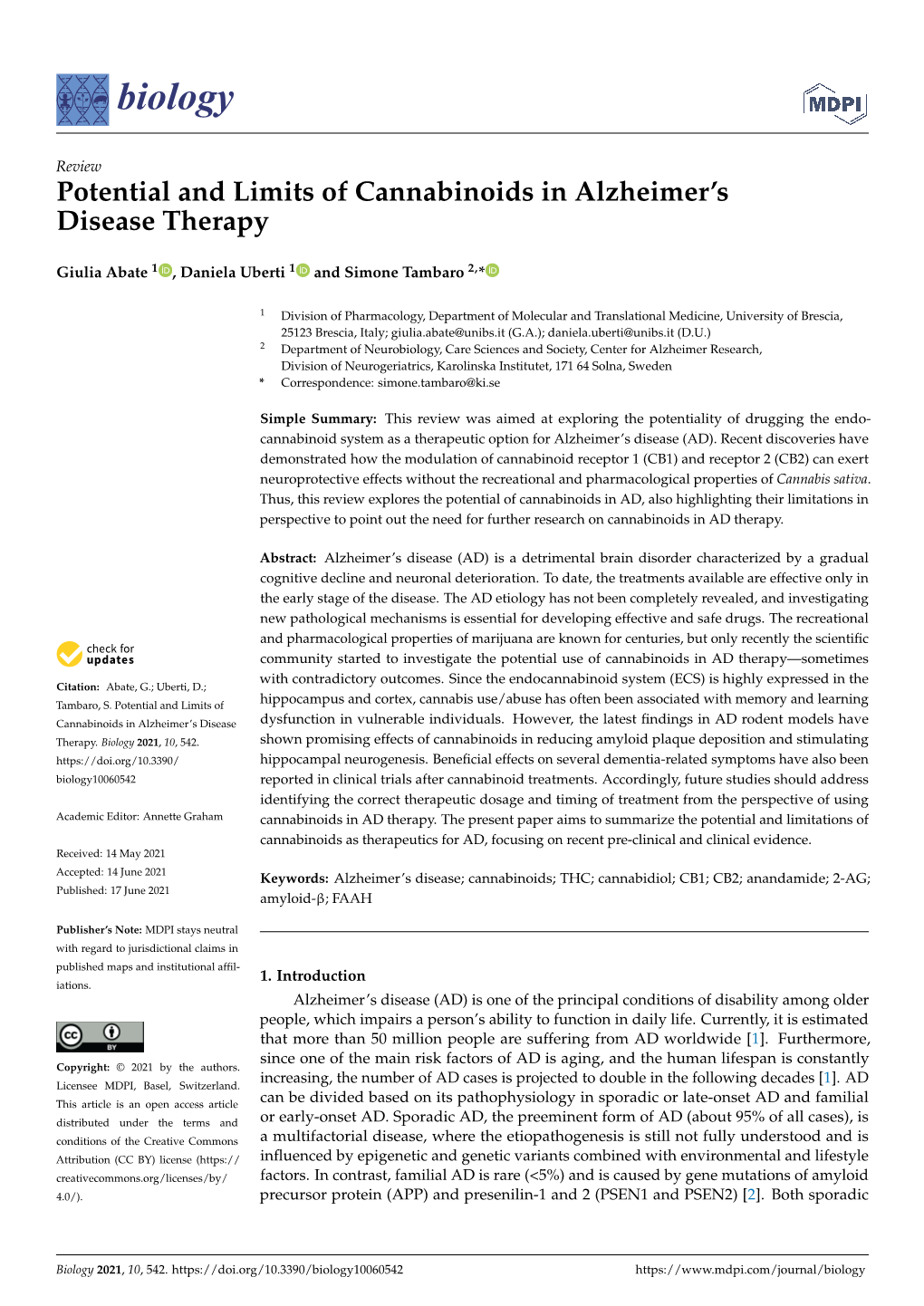 Potential and Limits of Cannabinoids in Alzheimer's Disease Therapy