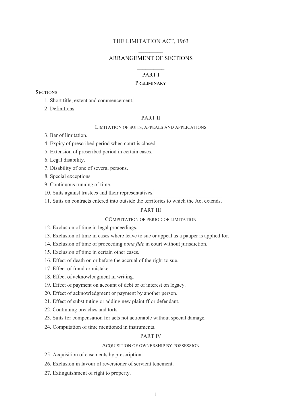 The Limitation Act, 1963 Arrangement of Sections