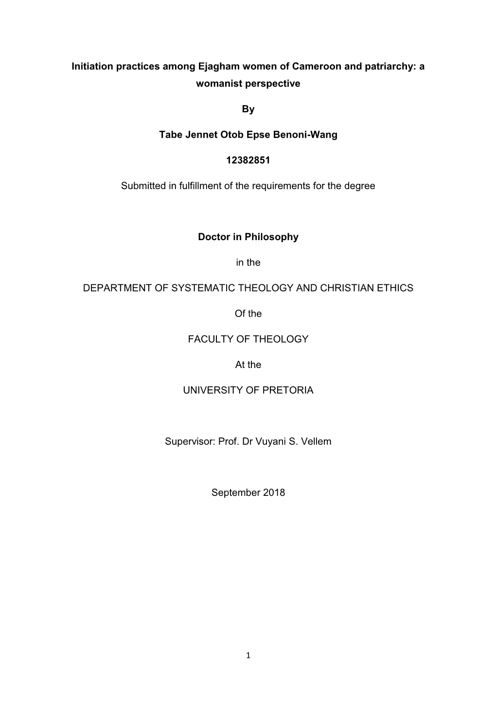 Initiation Practices Among Ejagham Women of Cameroon and Patriarchy: a Womanist Perspective