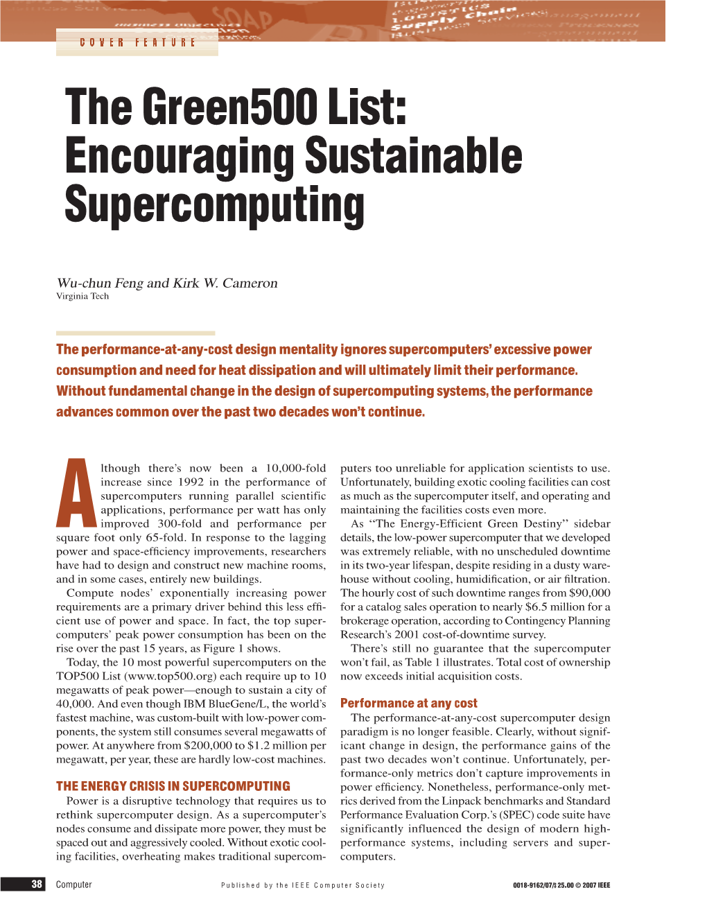 The Green500 List: Encouraging Sustainable Supercomputing