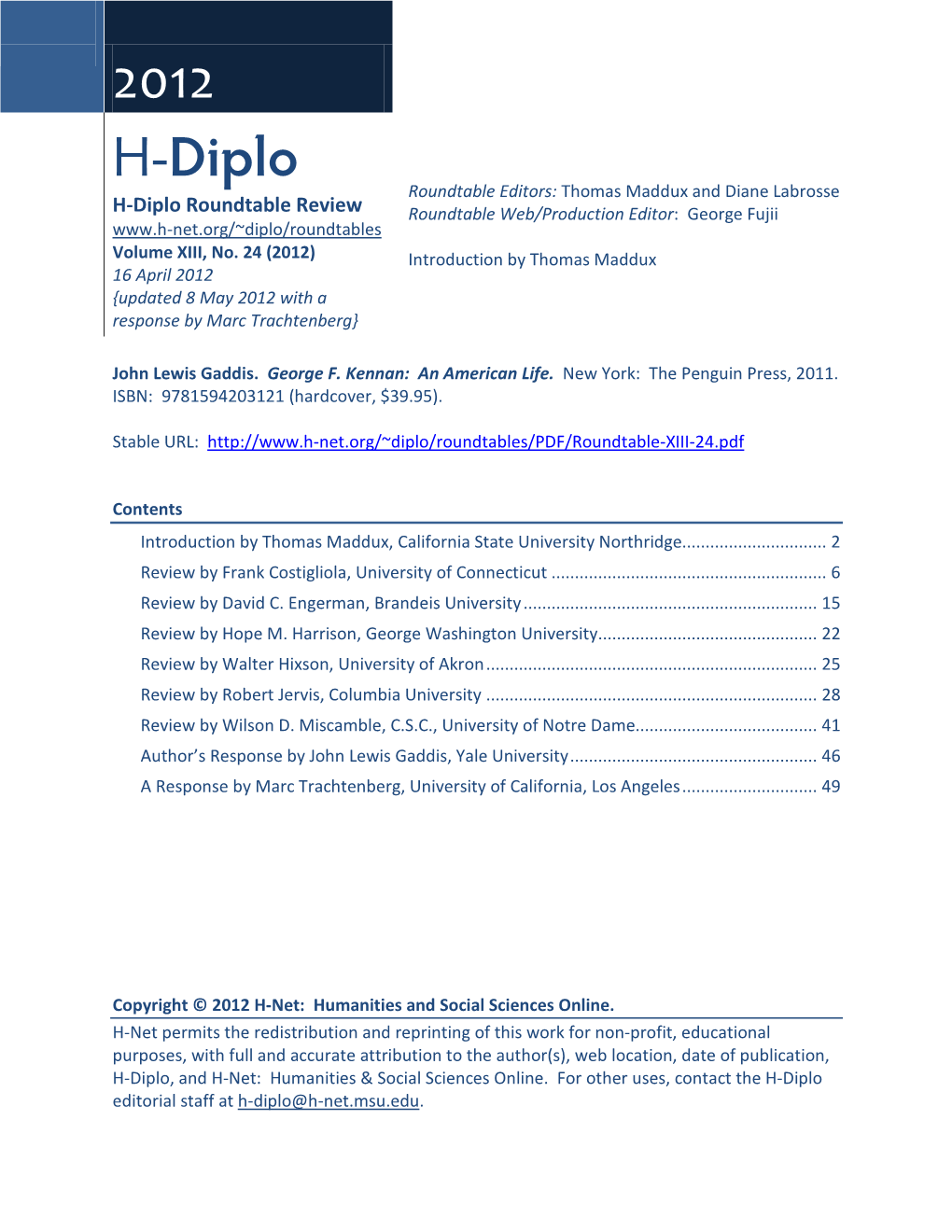 H-Diplo Roundtables, Vol. XIII, No. 24