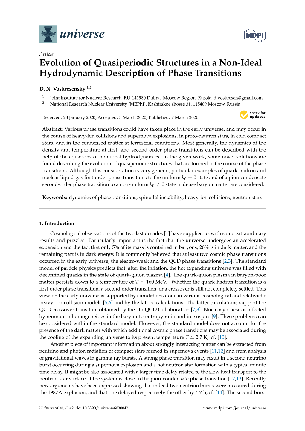 Evolution of Quasiperiodic Structures in a Non-Ideal Hydrodynamic Description of Phase Transitions