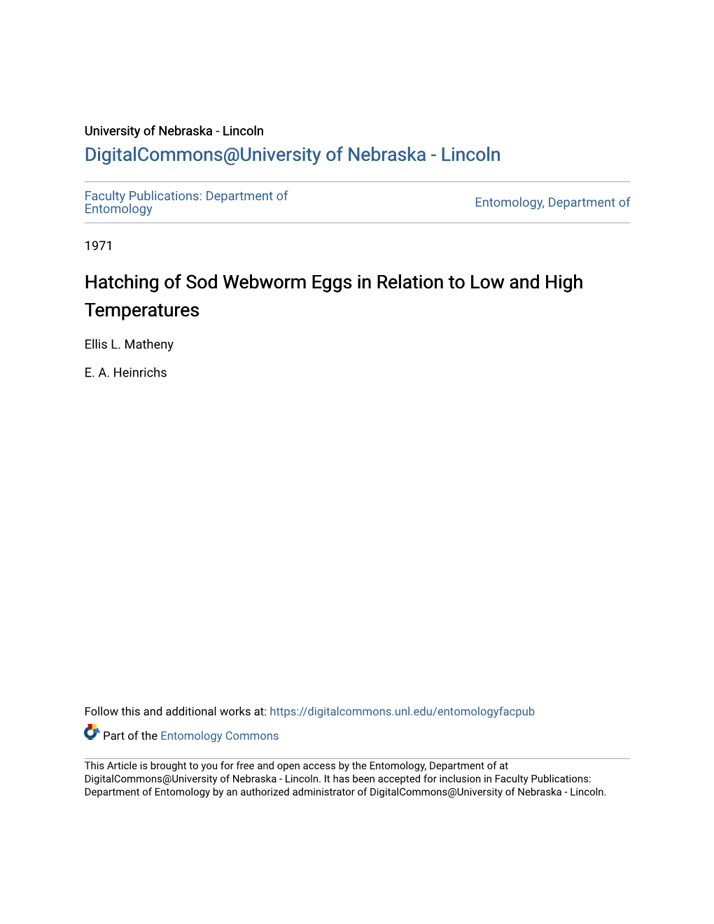 Hatching of Sod Webworm Eggs in Relation to Low and High Temperatures