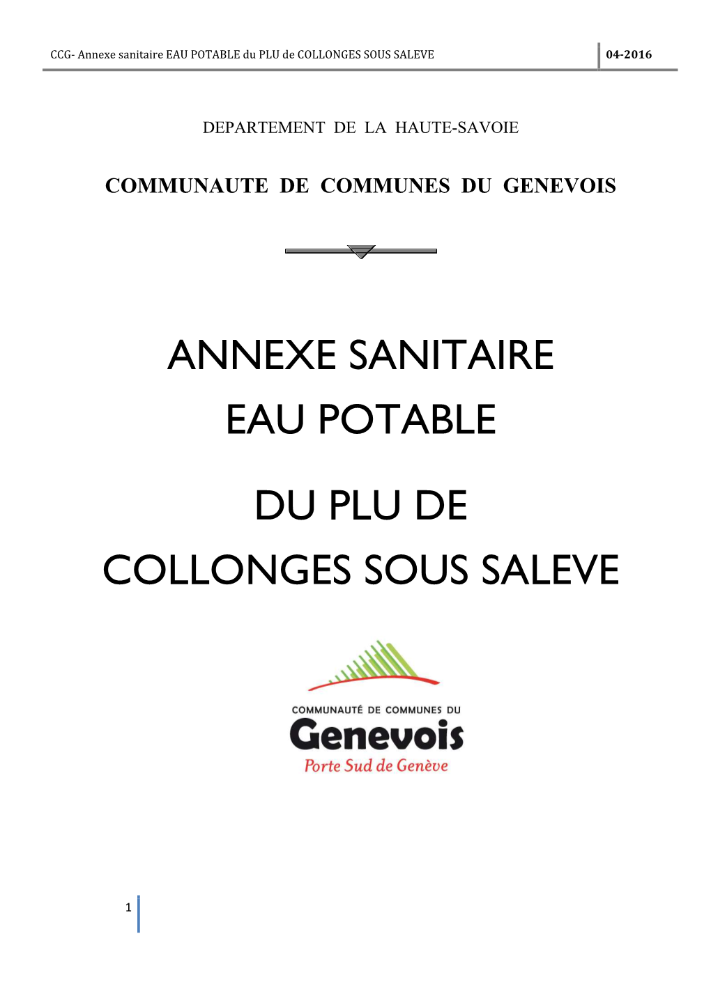 Annexe Sanitaire EAU POTABLE Du PLU De COLLONGES SOUS SALEVE 04-2016