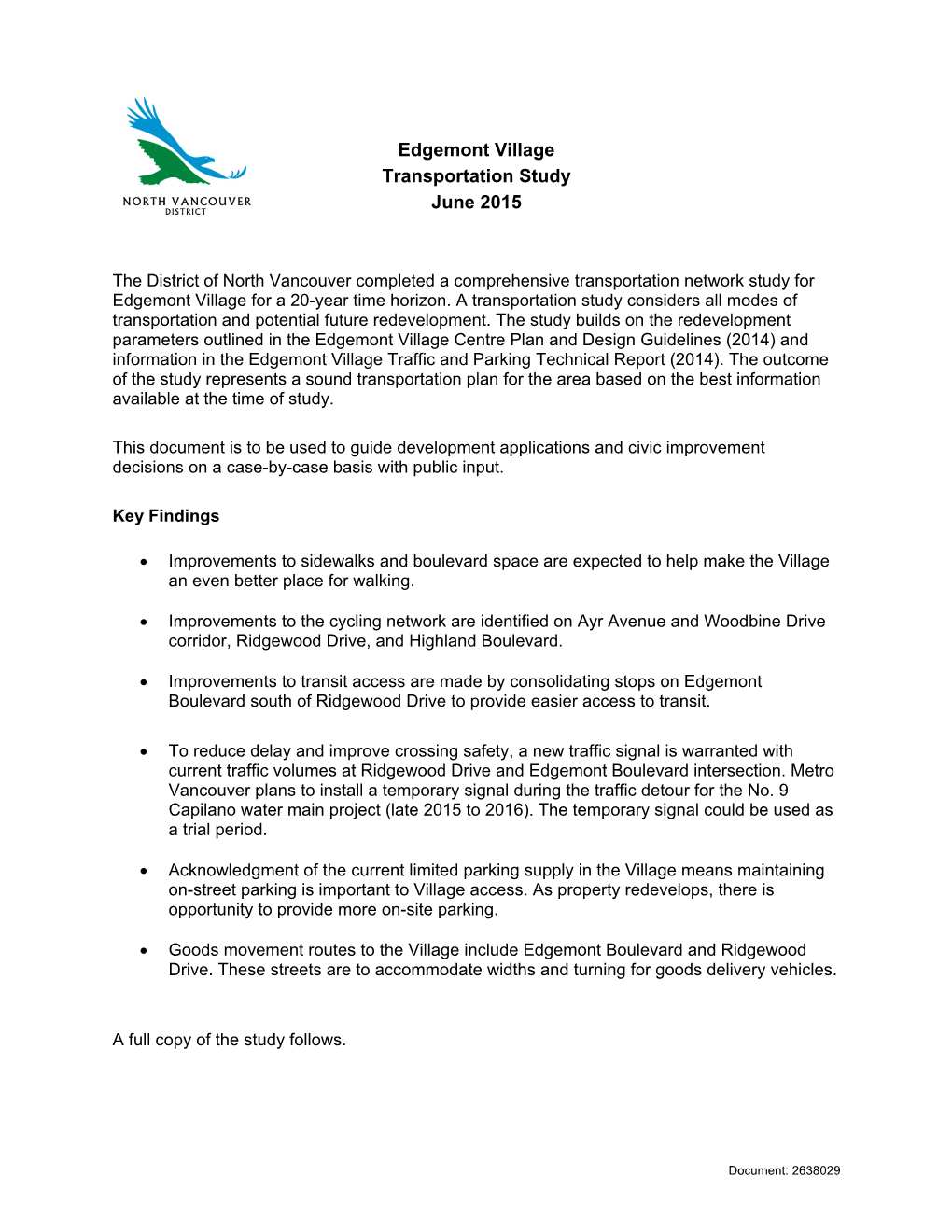 Edgemont Village Transportation Study June 2015