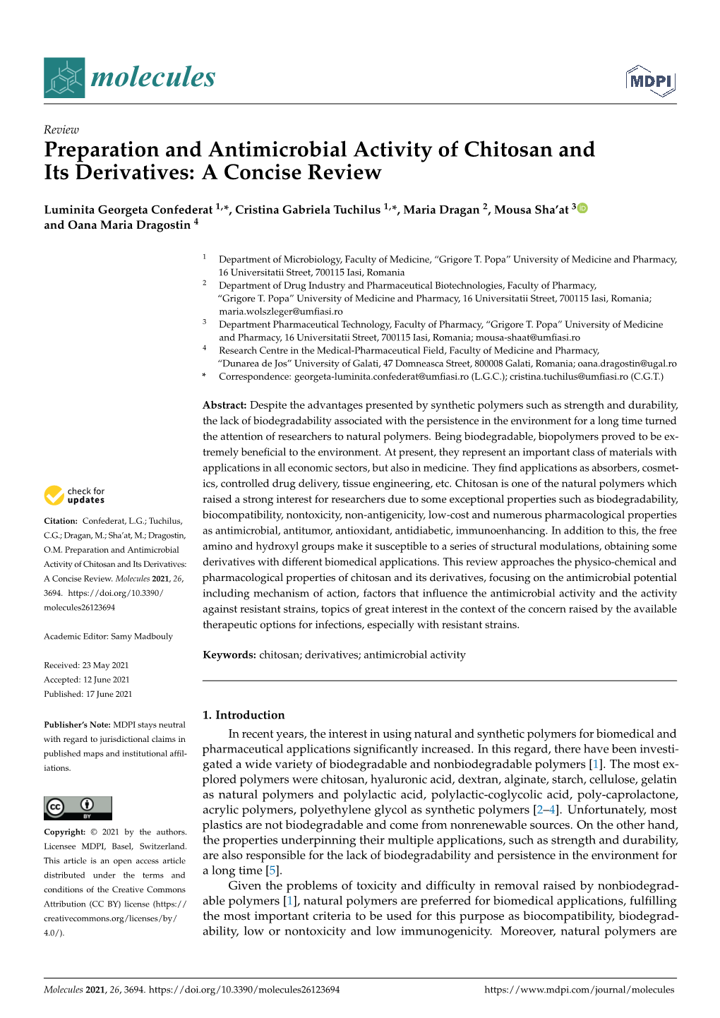 Preparation and Antimicrobial Activity of Chitosan and Its Derivatives: a Concise Review